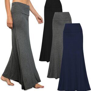 3 Pack Long Skirts for Women Fall Stretchy Flowy Maxi Skirt Dressy Casual for Wo